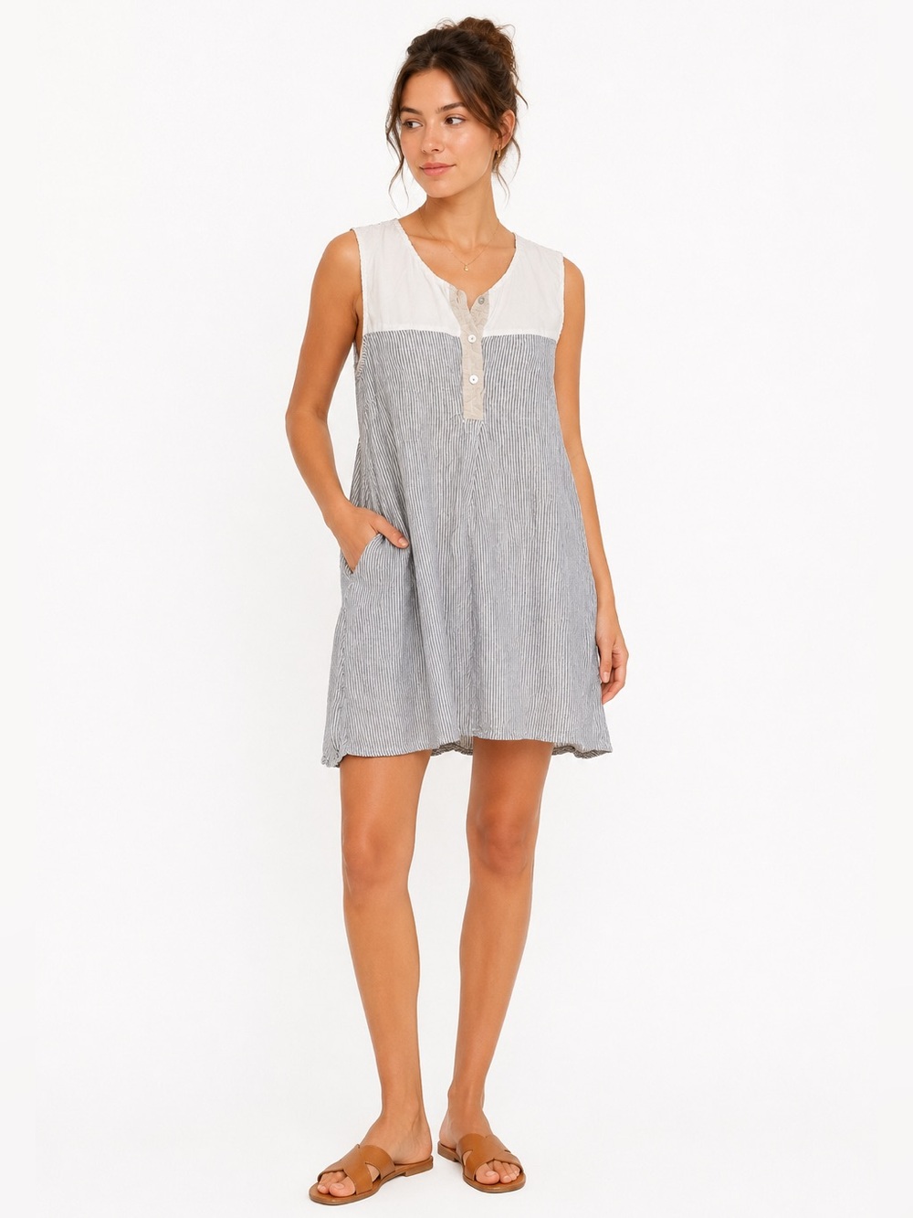 Hubert Gasser Italy 100% Linen Stripe Mini Dress